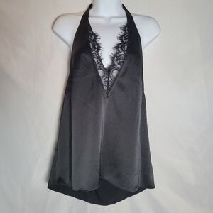 NWT Naked Zebra Black Festival Sultry Halter Top Open Back Size Medium